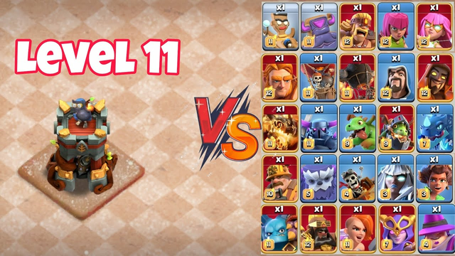 Max Level 11 Bomb Tower vs All Max Troops - Clash Of Clans