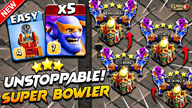 Unstoppable Th16 SUPER BOWLER Attack Strategy Clash Of Clans | Best TH16 Attack With x5 Super Bowler