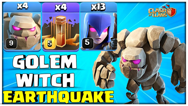 Th12 Golem Witch | Th12 Golem Witch Earthquake Attack (Clash of Clans)