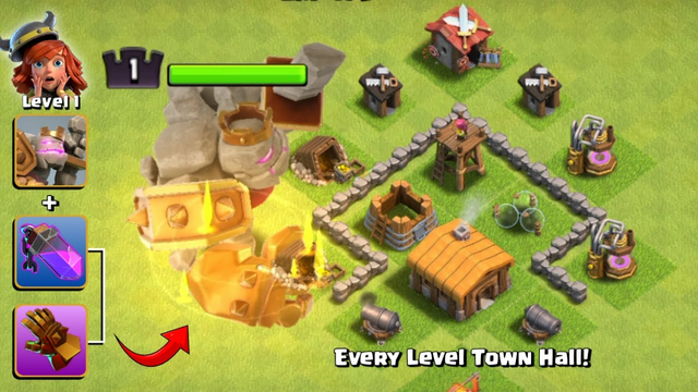 Lv.1 Gigantic Golem King (MAX Giant Gauntlet) vs Every Town Hall Level! | Clash of Clans