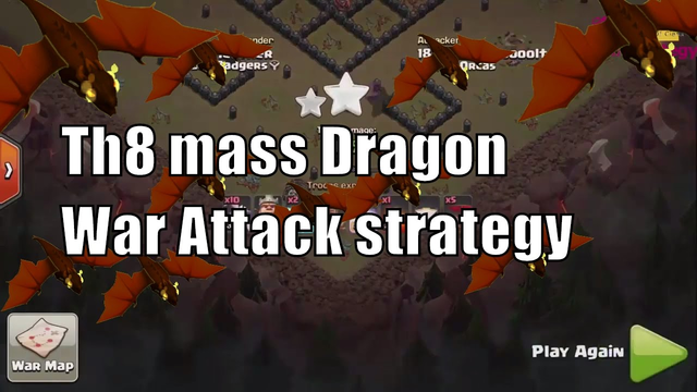 TH8 Mass Dragon 3 STAR ATTACK - clash of clans war attack strategy