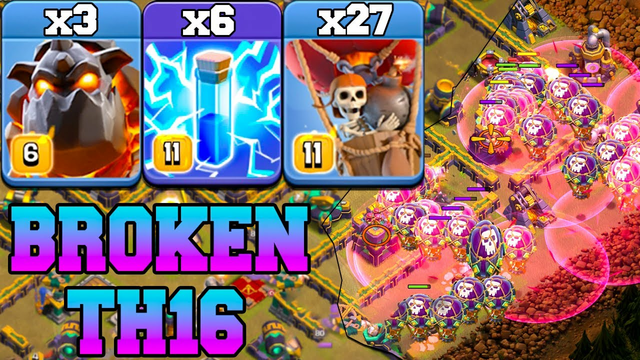 Th16 Lavaloon Attack Strategy With Zap Spell !! 3 Lava + 27 Balloon + 6 Zap Th16 Attack Strategy COC