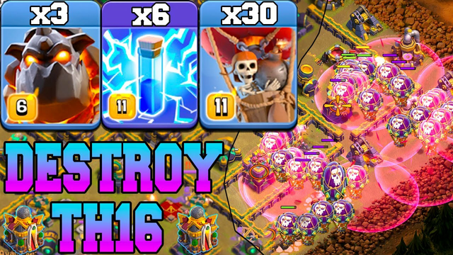 Th16 Lavaloon Attack Strategy With Zap Spell !! 3 Lava + 30 Balloon + 6 Zap Th16 Attack Strategy COC