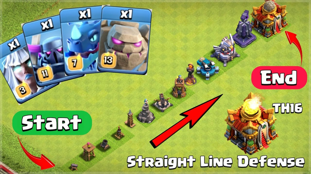 Level 1 Straight Line Defense vs Cloned Troops - Clash of Clans