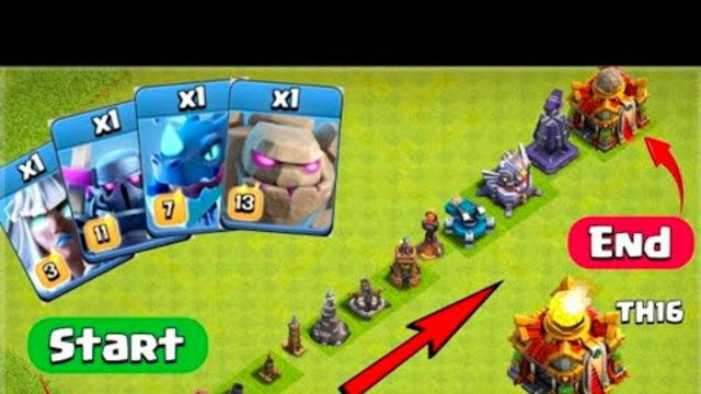 Level 1 Straight Line Defence vs Cloned Troops - Clash Of Clans