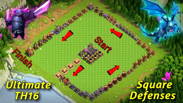 Ultimate TH16 Square Defenses Formation Challenge | COC ( clash of clans )