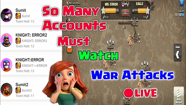 Ten WAR ATTACK with my multiple accounts also for Target 4k WATCHTIME #live #clashofclans #gameplay