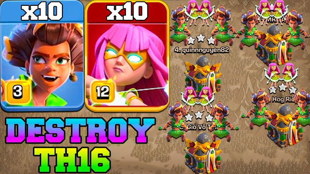 Th16 Attack Strategy With New Root Rider & Super Archer !! Best Th16 Attack in Clash Of Clans - CWL