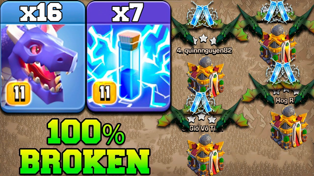 Th16 Attack Strategy with Dragon & Zap Spell !! Th16 Cwl Attack 2024 in Clash Of Clans