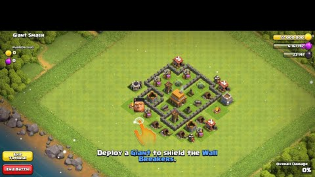 COC- Practice-1 -Giant Smash -Town Hall 4 - Tutorial- (Clash of Clans)