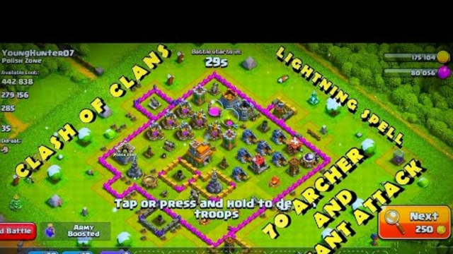 CLASH OF CLANS||   70 ARCHER AND 10 GIANT AND LIGHTING SPELL|| COC