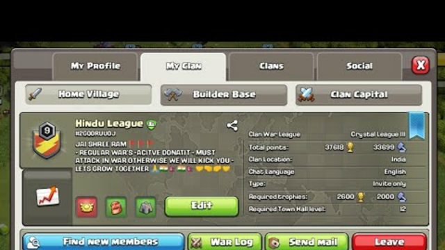 Introducing our clan @Clash of Clans. Our clan tag - (#2GQ0RUU0J) #Hindu League Official