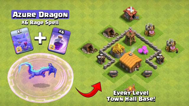 One MAX Azure Dragon + 6 Rage Spell vs Every Town Hall Base! | Clash of Clans