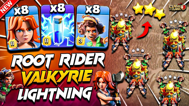 Th16 Root Rider & Valkyrie Attacks With Lightning Spell (Clash Of Clans) | Best Th16 Attack Strategy
