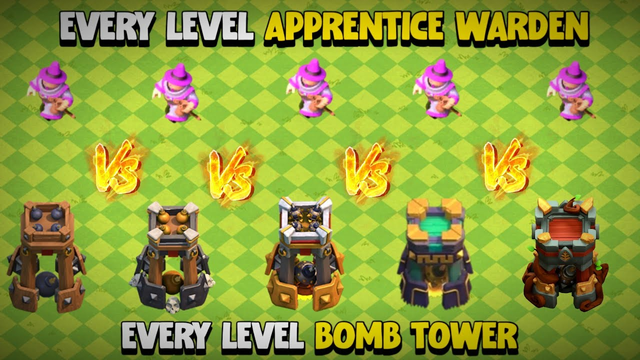 apprentice warden vs every level bomb tower ||  #coc #clashofclans #coctrend #cocshorts #th16