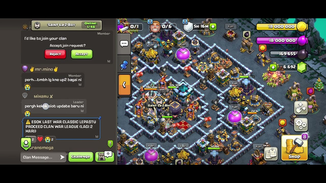 Clash of Clans bug : unable to view profile of accounts trying to join the clan