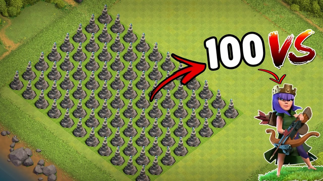 clash of clans 100 wizard tower vs max queen/ coc max queen vs 100 wizard tower