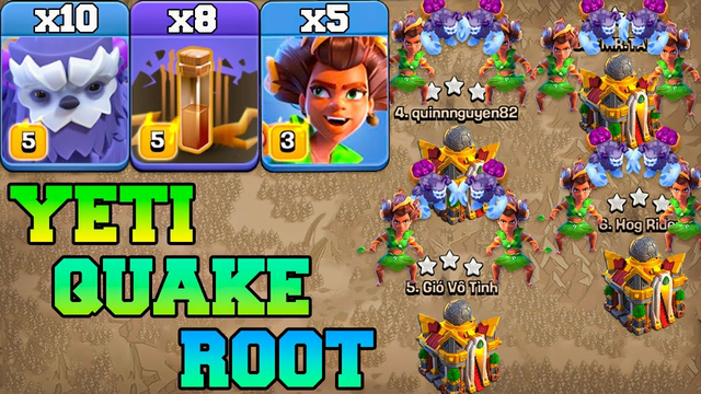 Th16 Yeti Root Rider Attack With 8 Earthquake Spell !! Best Th16 Attack Strategy in Clash of Clans