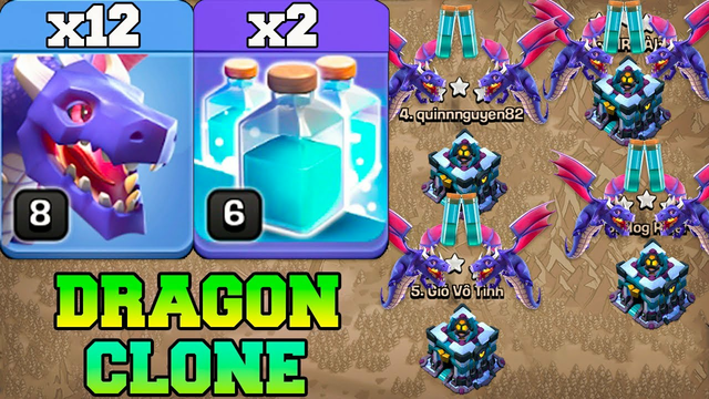 Th13 Attack Strategy 2024 !! 12 Dragon + 2 Clone Best th13 Attack Strategy in Clash Of Clans