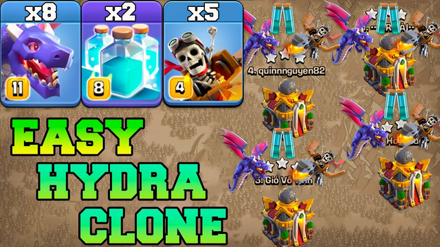 Dragon & Dragon Rider Attack With Clone Spell !! Best HYDRA Attack Strategy Th16 in Clash Of Clans