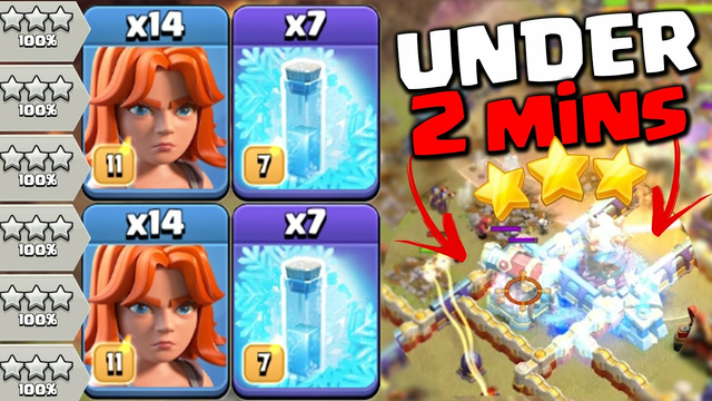 3 Starring TH16 Under 2 Minutes with This Epic Valkyrie + Freeze Strategy in War Attacks - Coc