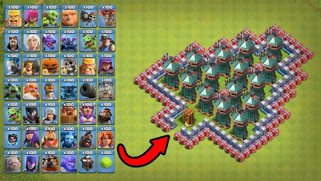 Who can Destroy this Base Clash of Clans? 100 All Troops vs Buildings #17 Christmas Tree Base