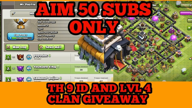 Th9 max id giveaway COC || LEVEL 4 CLAN GIVEAWAYMy Clash of Clans Stream