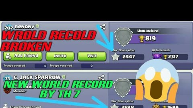 Highest war star record by th 7//clash of clans 2019//new world record by th 7 with highest war star