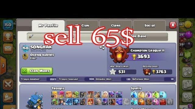 sell  clash of clans 65$ / gaming online 168- #09