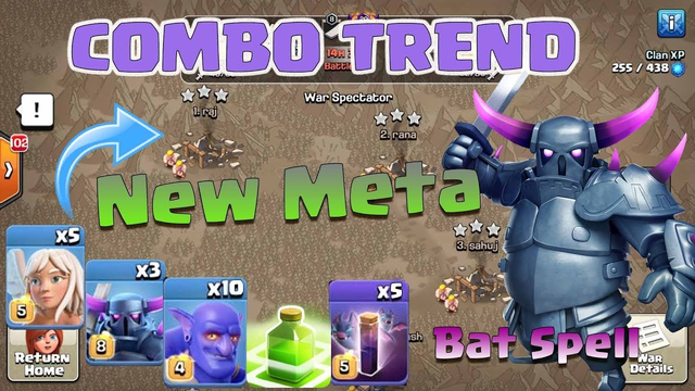 New Meta Pekka Bow 5  Bat Spell + 1 Jump with Queen | 3 Stars War TH12 | Clash of Clans
