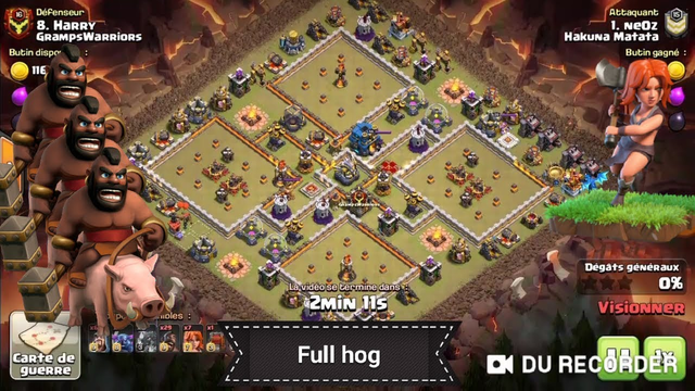 Perfect HDV12 vs HDV12 / Valkyrie + full hog Clash of Clans