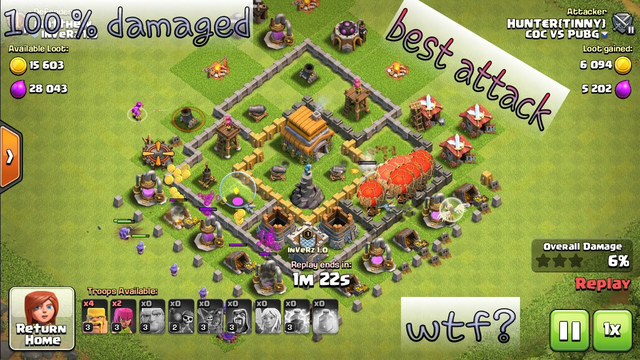Clash of clans town hall 6 full 100 %dameged attack ft.(tech)gaming