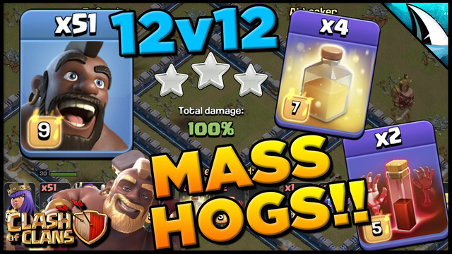 *MASS Hogs* 51 Hogs 3 Star Th 12 | Clash of Clans
