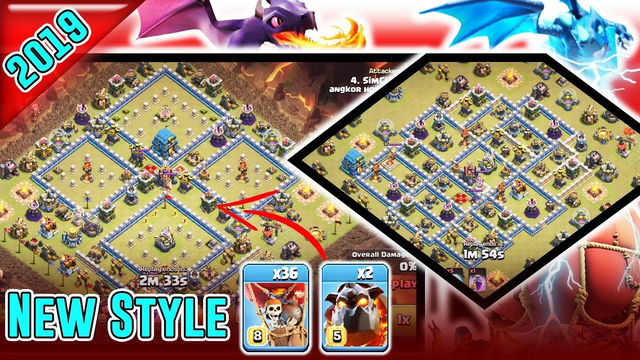 NEW STYLE ATTACK LAVALOON - BAT SPELL DRAG & E-DRAGON SMASH WAR BASE TH12 ( Clash of Clans )