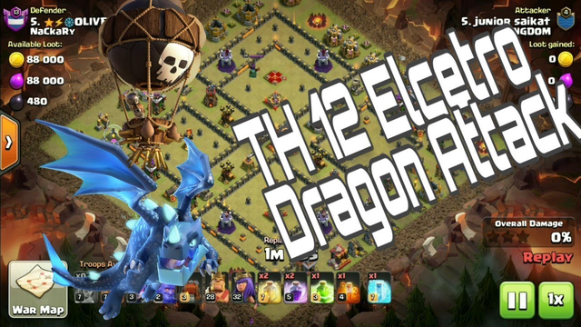 #COC How to get #Zero star with TH 12 power full troop Elctro Dragon and Balloon attack