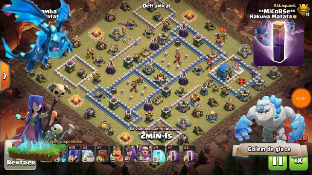 Perfect HDV12 vs HDV12 / Witch + Ice golem + spell bat Clash of Clans