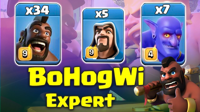 BoHogWi Expert Attack! 34 Max Hog 7 Max Bowler 5 Max Wizard 3star TH12 Base | Clash Of Clans