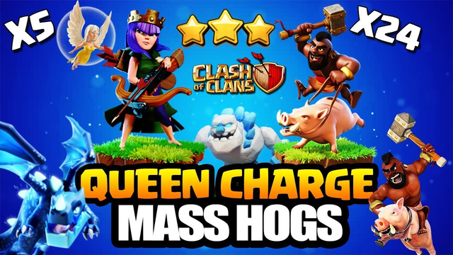 HOW TO QUEEN CHARGE + MASS HOGS | 2019 Th10 BEST 3 STARS WAR ATTACK STRATEGY Clash Of Clans