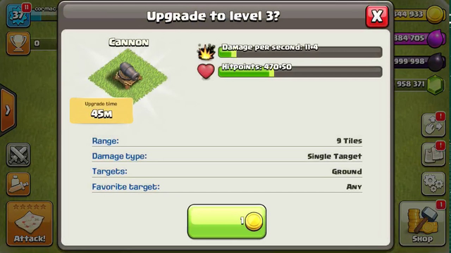Clash Of Clans Cannon Levels 1 to Max (Private Server)