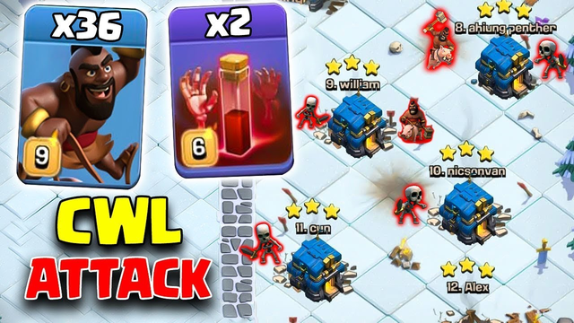 CWL Attack 2019! 36 Max Hogs 2 Max Skeleton Spell 4 Heal Smashing 3Star TH12 Base | Clash Of Clans