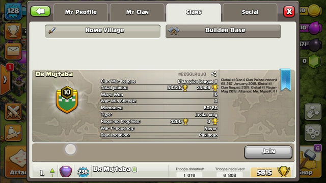 Clash of Clans / join my new clan and develop the clan name:galaxy warriors search for tag