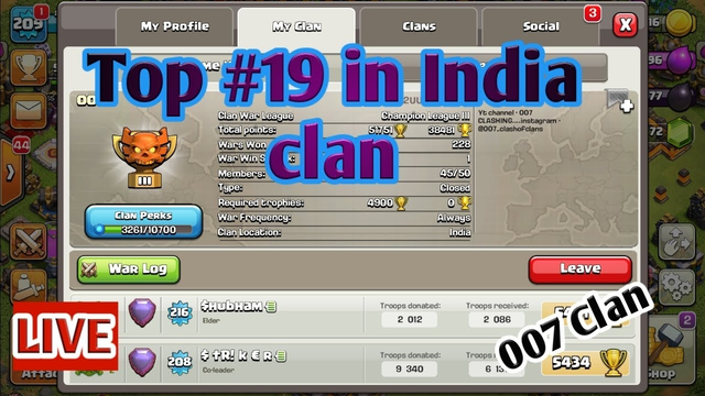 SUNDAY LIVE IN CLASH OF CLANS IN TOP CLAN