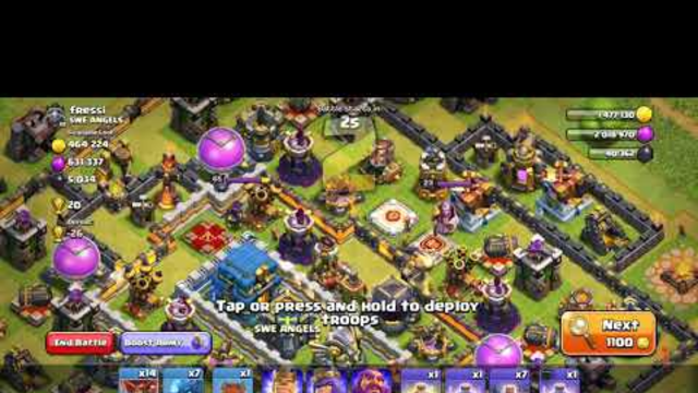 CLASH OF CLANS: 7 ELECTRO 14 BALLOON'S 7 BAT SPELLS 2 RAGE SPELLS ALL PLACED ON ONE SIDE