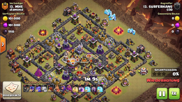 coc - TH11 Three star attack (ice golem,  bowler, witches)