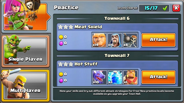 HOW TO 3 STAR MEAT SHIELD AND HOT STUFF | PRACTICE MODE - CLASH OF CLANS
