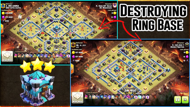 DESTROY RING BASE TH13 - AMAZING GROUNDS SMASH RING BASE TH13 3-STAR ( Clash of Clans )