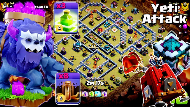 Easy 3 Star !! The Yeti with 3 Jump and 8 Earthquake Spell Attack TH13 War Base ( clash of clans )