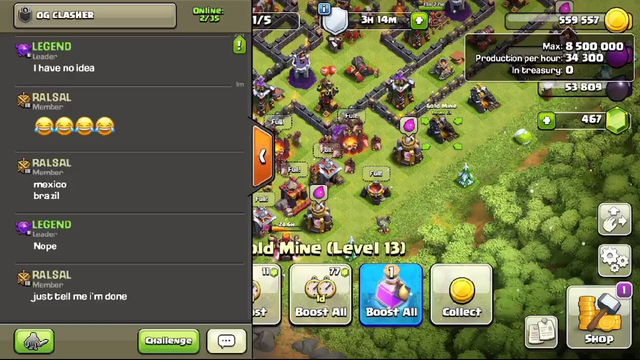 Clash of clans. (Th5+Max maybe join the clan.) no rushed. Actives only