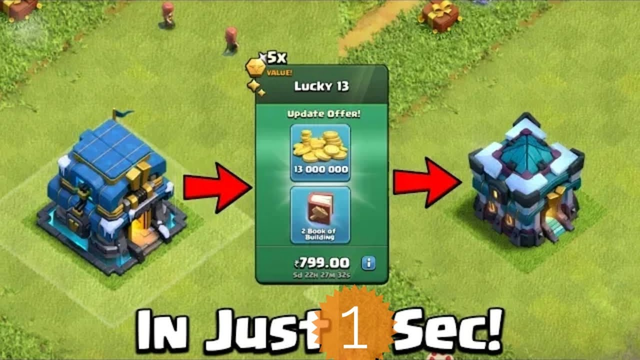Town hall 13 in just 1 second clash of clans